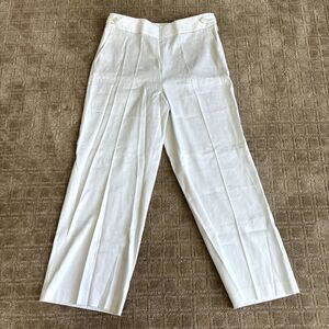 TALBOTS Linen Pants Women's 12P White Palazzo Wide Leg Side Zip Button Sailor